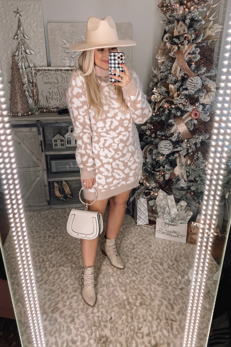 Leopard Sweater Dress Whitney Rife Fashion Blogger Winter Looks